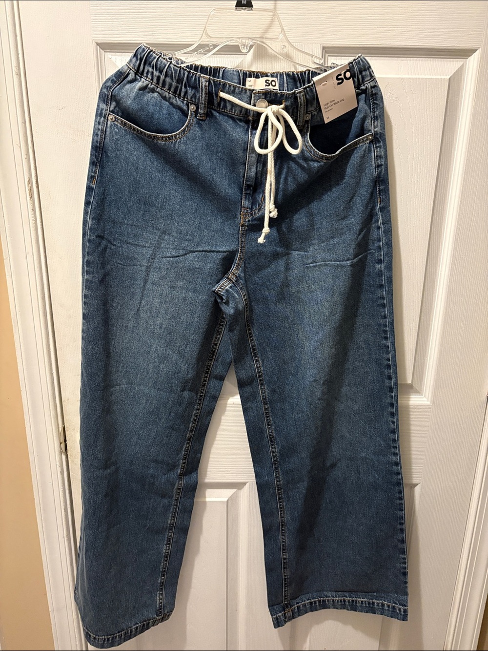 SO high rise pull on wide leg jeans (no stretch)